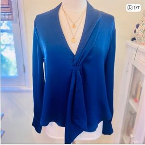 Rare Jonathan Simkhai Asymmetric Scarf Collar Satin Swing Blouse